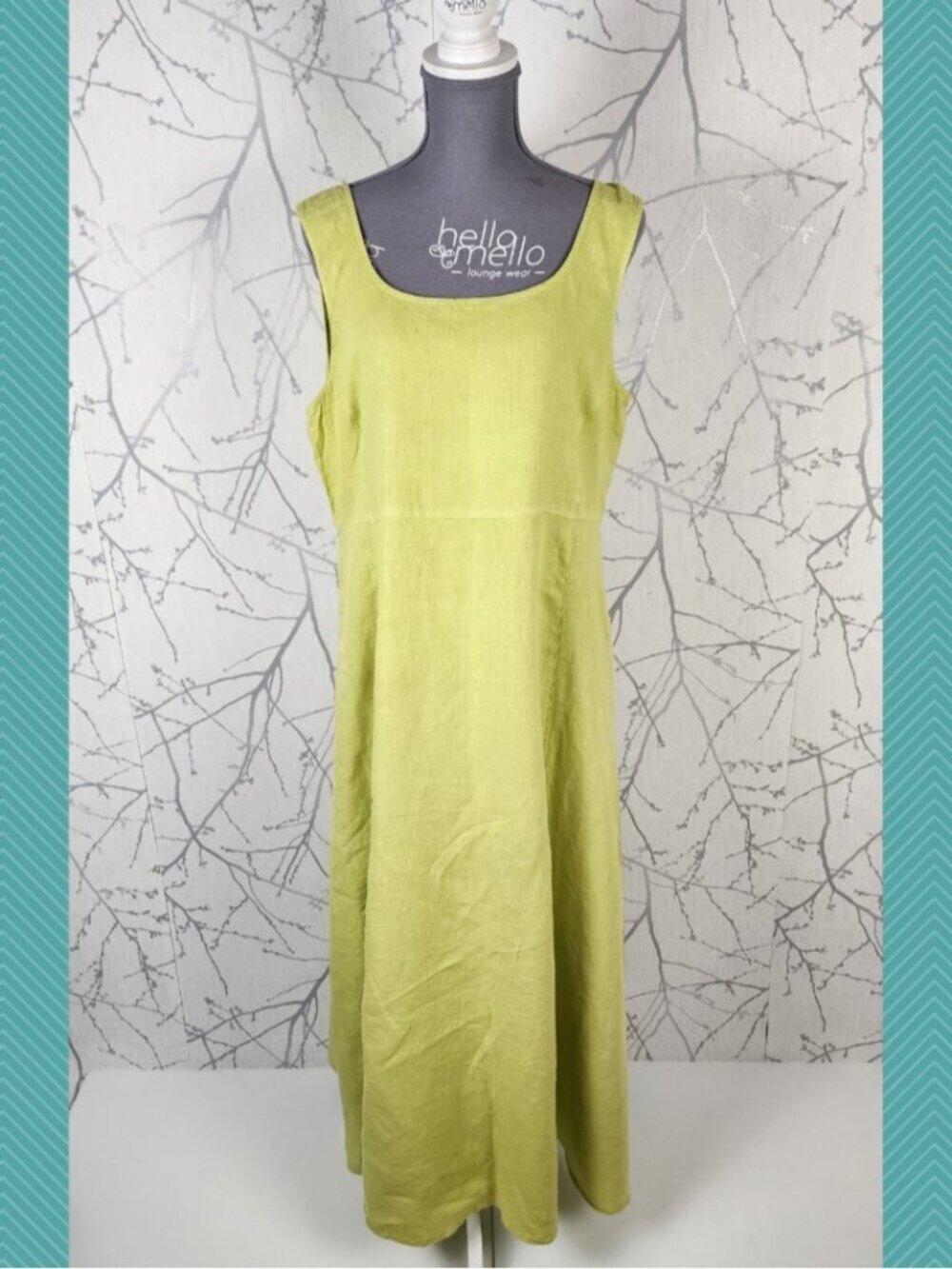 Click USA Highlighter Green 100% Linen Round Neck Maxi Dress